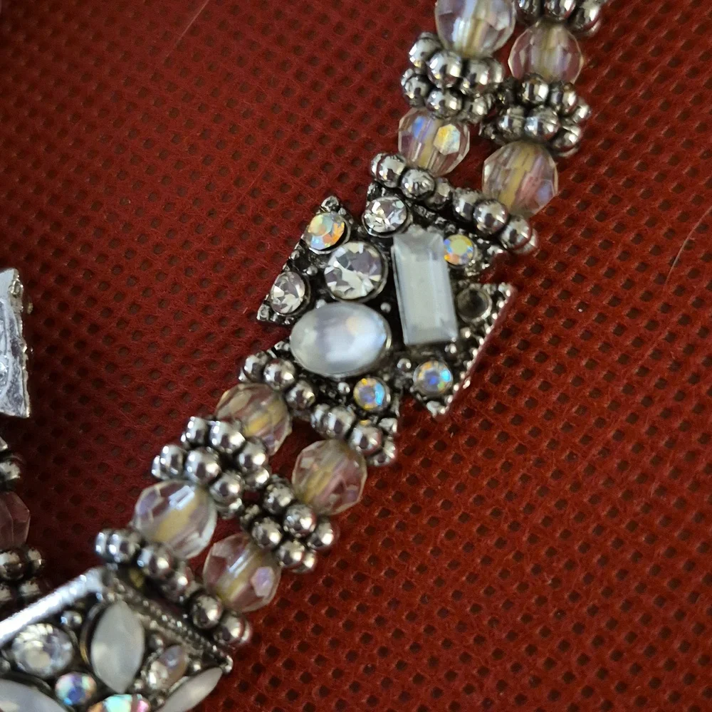 Silver Multi Rhinestone Crystal AB Beaded Stretch Expansion Statement Bracelet